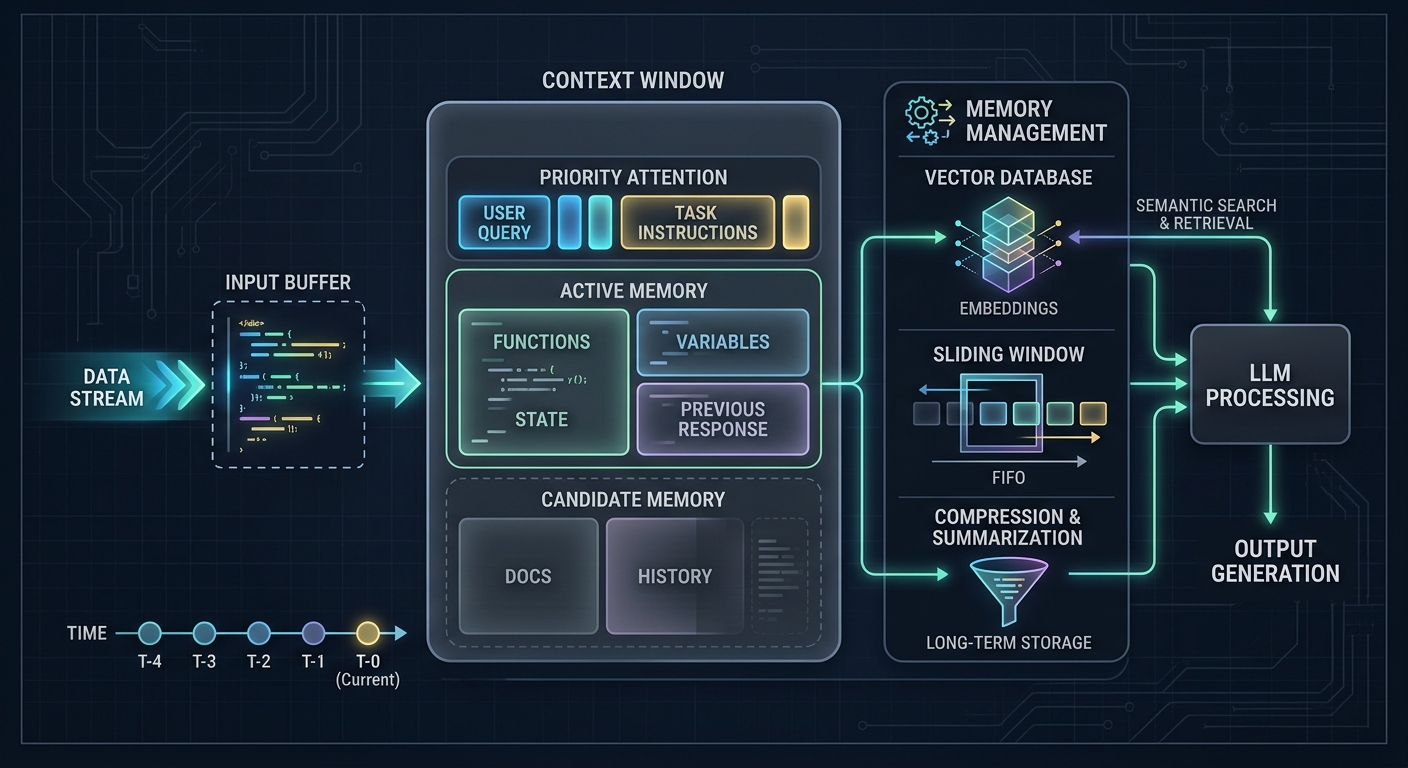Technical diagram illustrating code architecture context windows for AI models