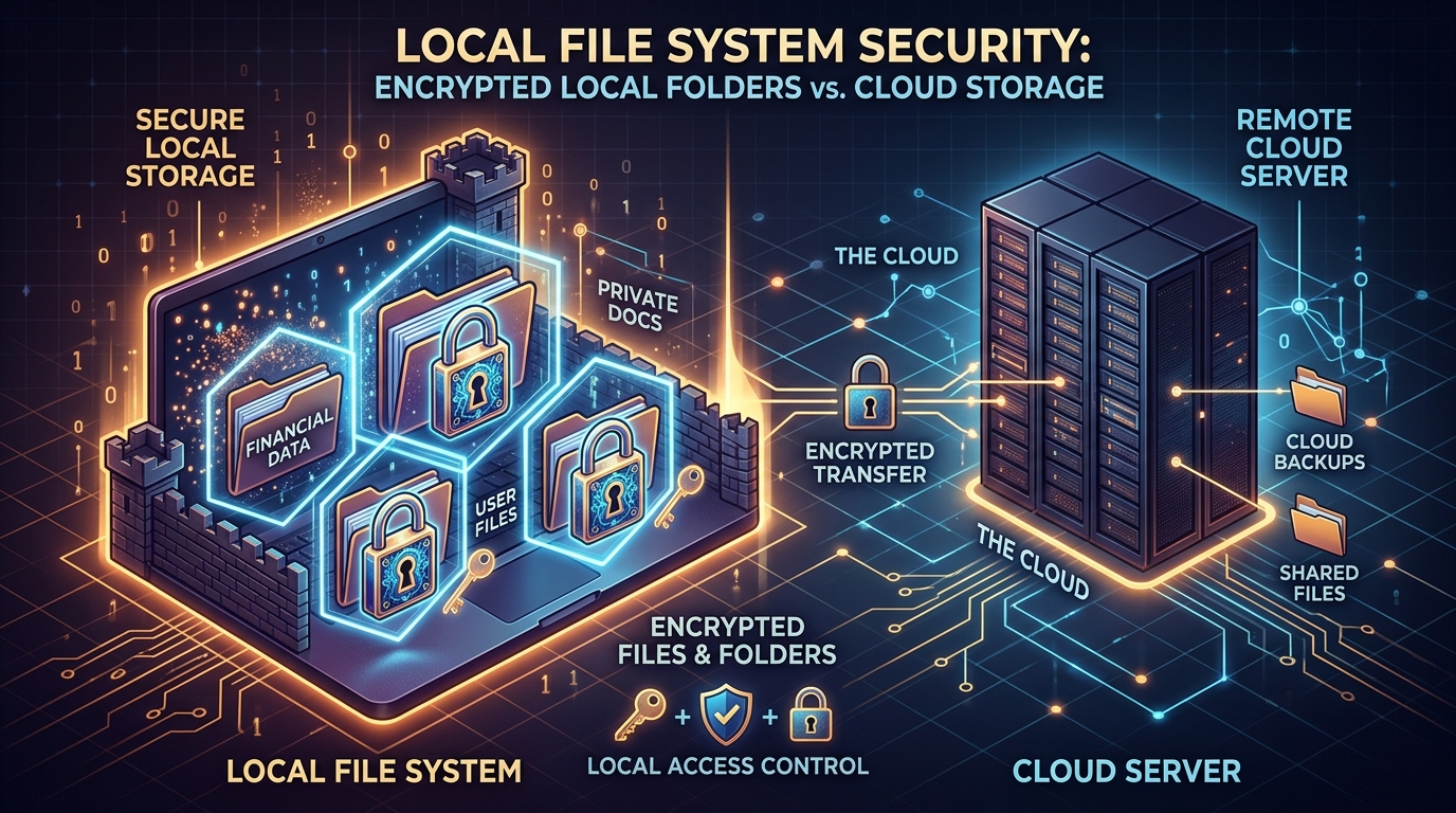 Conceptual diagram of encrypted local file system vs cloud storage